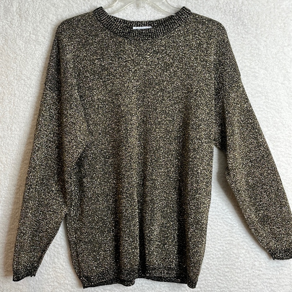 Vintage Arielle Women Black Gold Metallic Knit Crewneck Pullover Sweater 1X PLUS